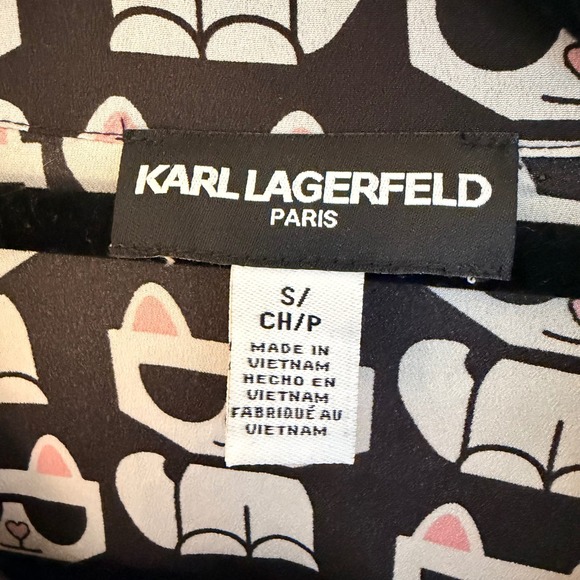 NWT Karl Lagerfeld Paris Choupette Cat Print Button Down Shirt Black White - Picture 2 of 7